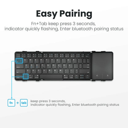 BOW Korea/Russia Wireless Folding Keyboard with Touchpad/Numberpad Rechargeable Foldable Bluetooth Keyboard for Tablet Ipad