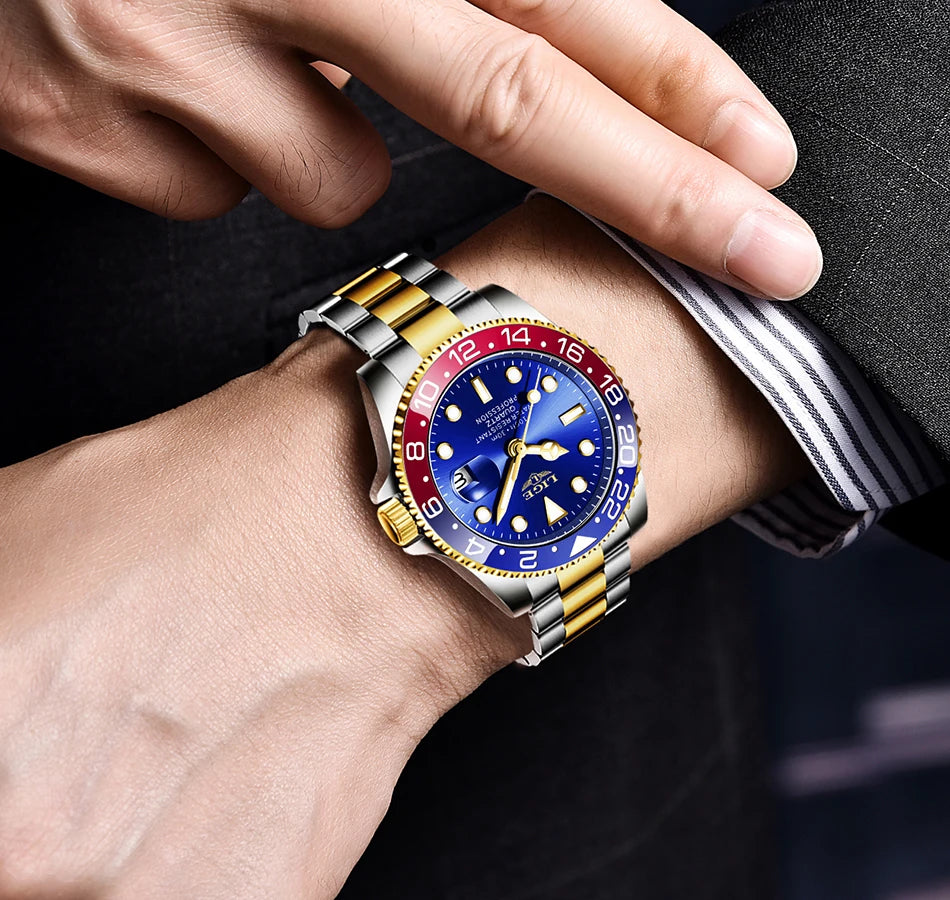LIGE Fashion Business Watch Men 3ATM Waterproof Luminous Wristwatch Men Clock Top Brand Luxury Sports Quartz Diving Chronograph