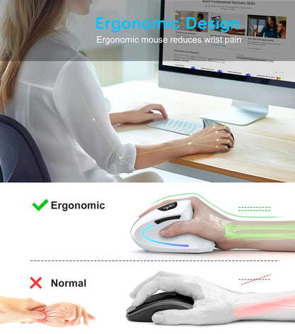 New Dual Mode Wireless Vertical Mouse Bluetooth 5.1 Silent Ergonomic 6 Buttons Type‑C 2400DPI Anti‑Mouse Hand for Office Laptop