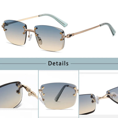 HBK Square Rimless Sunglasses Women Retro Metal Sun Glasses Men Luxury Party Business Gradient Shades 2024 Summer Style