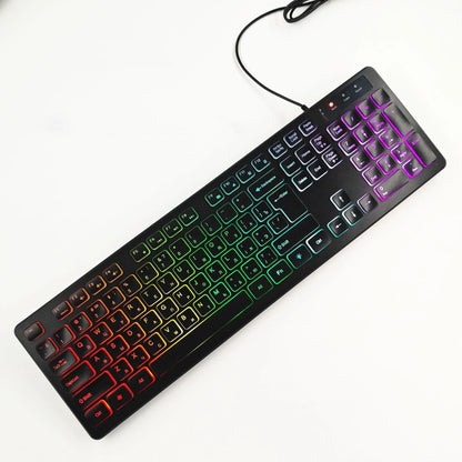 Computer-Gaming-Tastatur mit RGB-Hintergrundbeleuchtung, leise kabelgebundene USB-Tastatur für Büro und Zuhause – Russisch, Französisch, Spanisch, Deutsch, Arabisch, Englisch