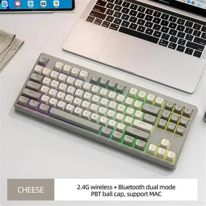 M87 Wireless Bluetooth Dual Mode Keyboard, Mechanical Feeling Gaming Gaming Office Mute PBT Ball Cap Rainbow Light