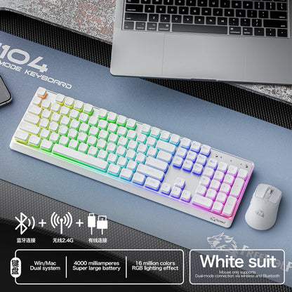 Freewolf M104 Tri-Mode Wireless Keyboard RGB 104 Keys Ultra Slim Quiet Membrane 4000mAh Large Battery for Office&Home