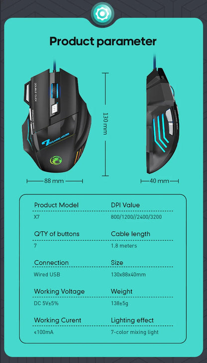 Herná myš USB Wired Gaming Mouse so 4 tlačidlami, ergonomická herná myš 2400DPI s RGB podsvietením a vysokopresným optickým senzorom
