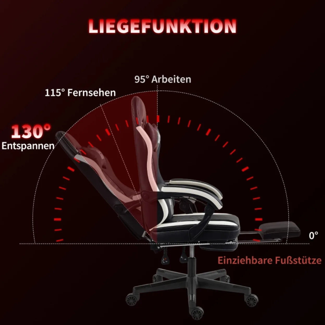 Ergonomic Gaming Chair with Footrest, Adjustable Reclining Computer Chair with Headrest & Lumbar Support, Faux Leather Swivel Gamer Chair