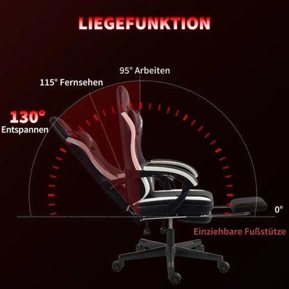 Ergonomic Gaming Chair with Footrest, Adjustable Reclining Computer Chair with Headrest & Lumbar Support, Faux Leather Swivel Gamer Chair