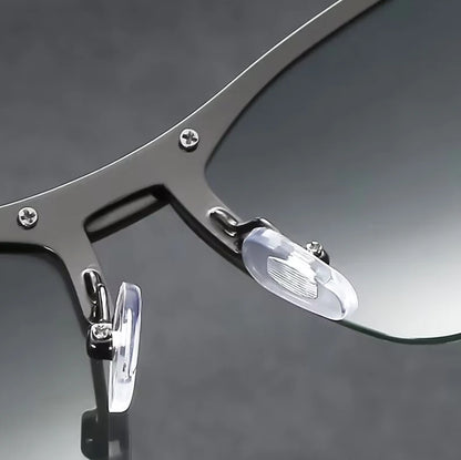 KLASSNUM Men Fashion Cycling Rimless Sunglasses Photochromic Polarized Shades Color Changing Fishing Car Driving Yellow Glasses