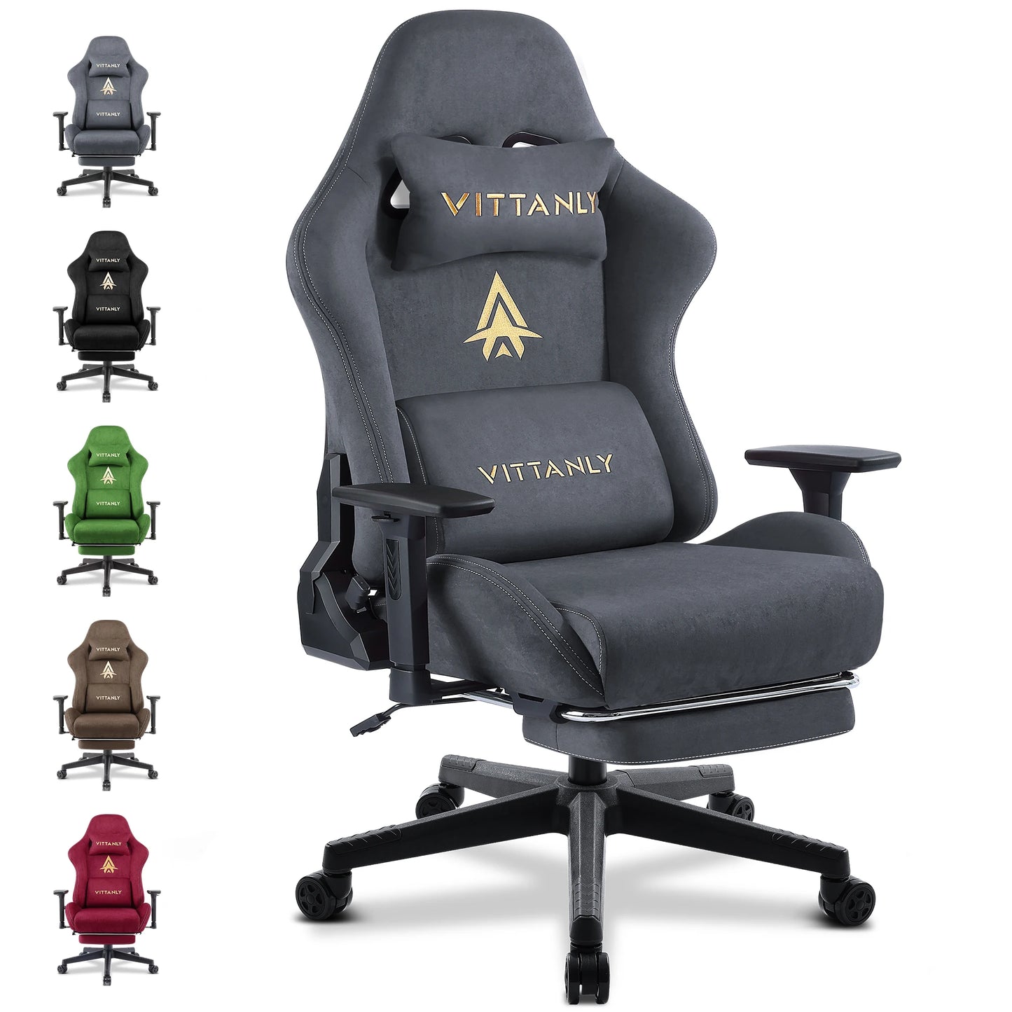 HAPIHAPPY Fashion Gaming Chair Genuine Leather Computer Office Chair with Footrest, Pocket Spring Cushion, Linkage Armrests, Ergonomic Game Chair