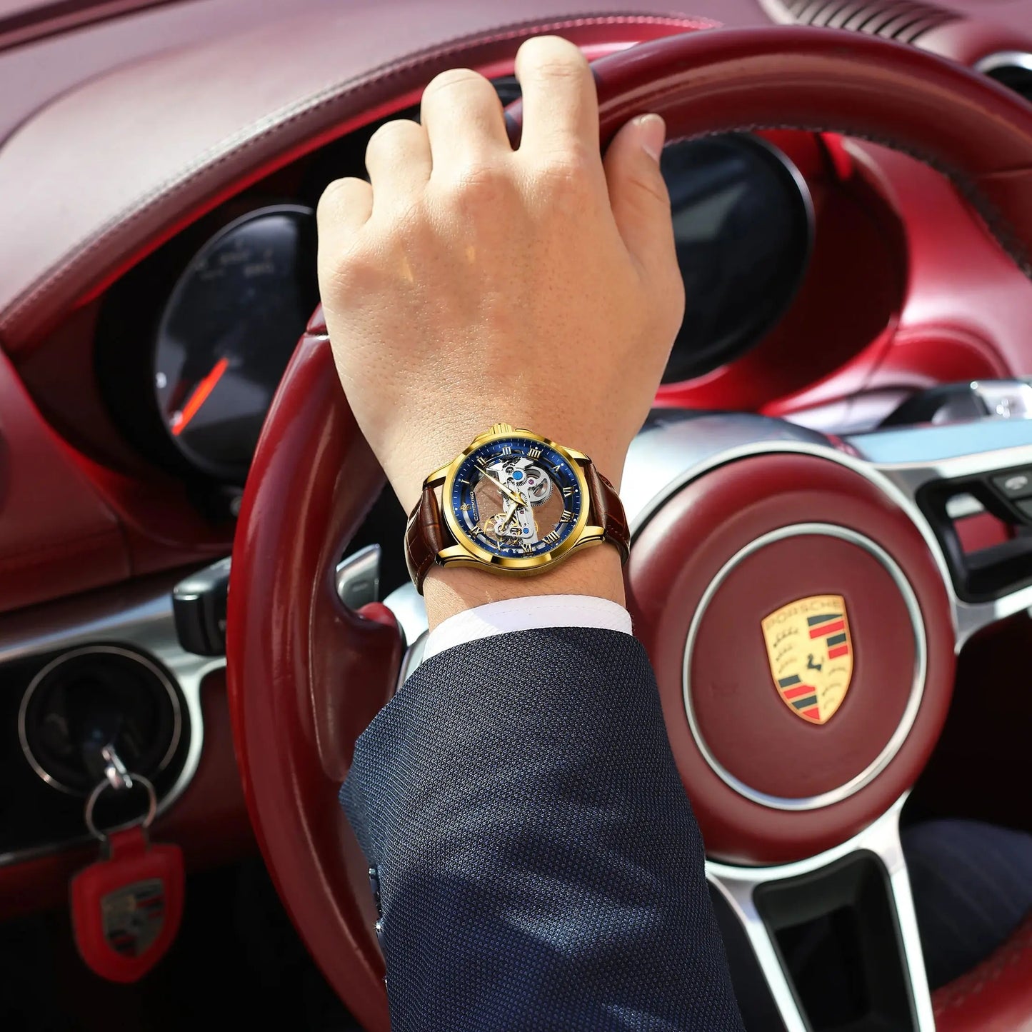 CAREKISO Fashion Men's Watches Original Mechanical Leather Men Clock Waterproof Hollow Tourbillon Automatic Man Watch Reloj Male