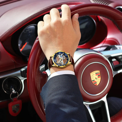 CAREKISO Fashion Men's Watches Original Mechanical Leather Men Clock Waterproof Hollow Tourbillon Automatic Man Watch Reloj Male