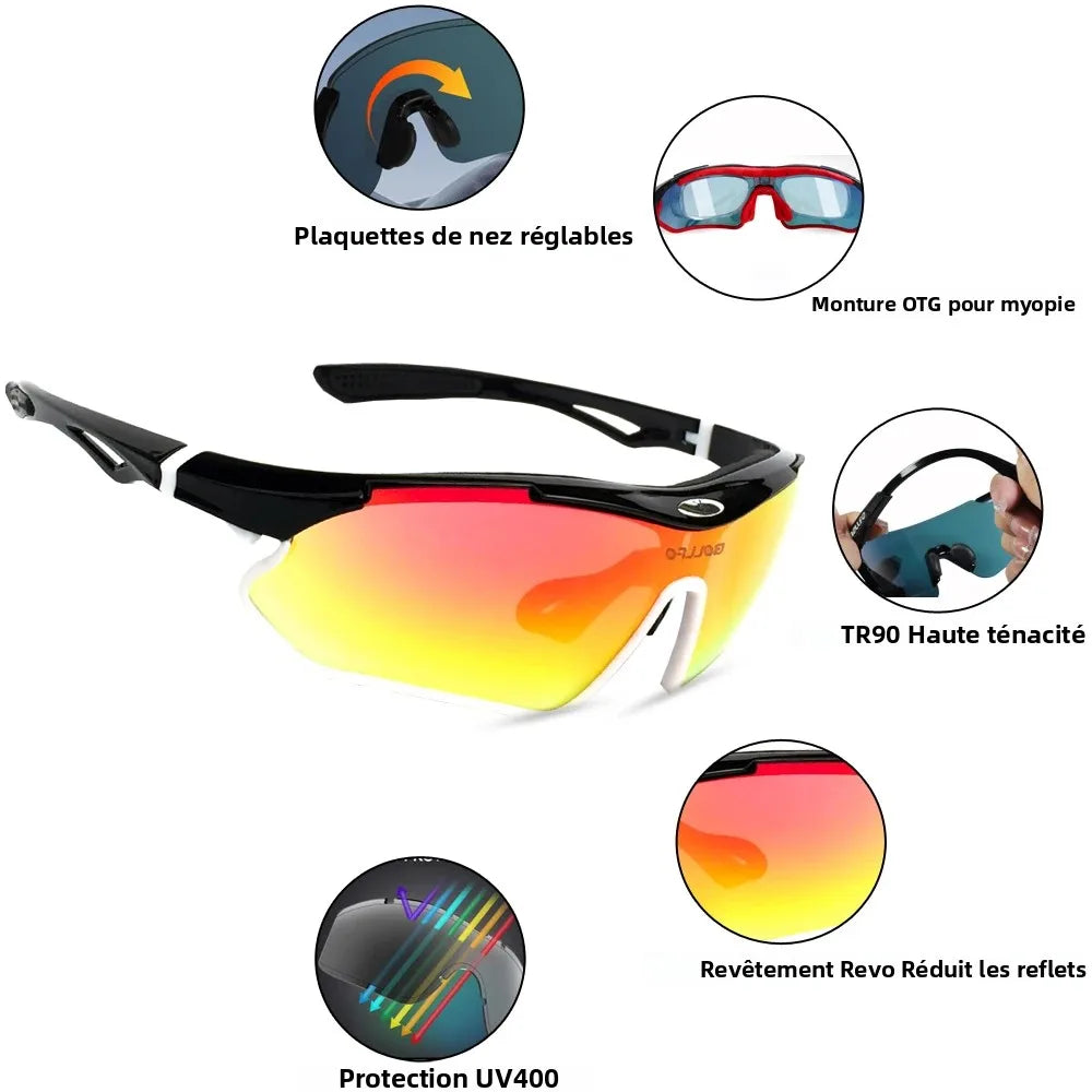BOLLFO Anti-Glare Bike Glasses UV Protection Cycling Sunglasses TR90 Genuine REVO Coating Silicone Temple Grips Cycling Eyewear