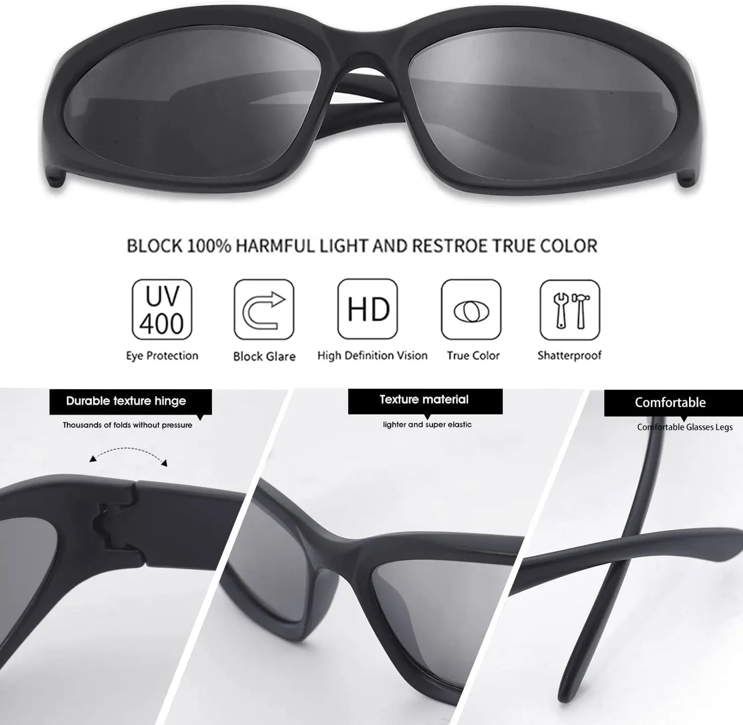 Y2K Wrap Around Sunglasses Fashion Rave Metallic Chrome Space Alien Glasses Futuristic Shades Sports for Women Men