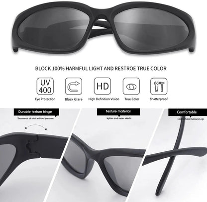 Y2K Wrap Around Sunglasses Fashion Rave Metallic Chrome Space Alien Glasses Futuristic Shades Sports for Women Men