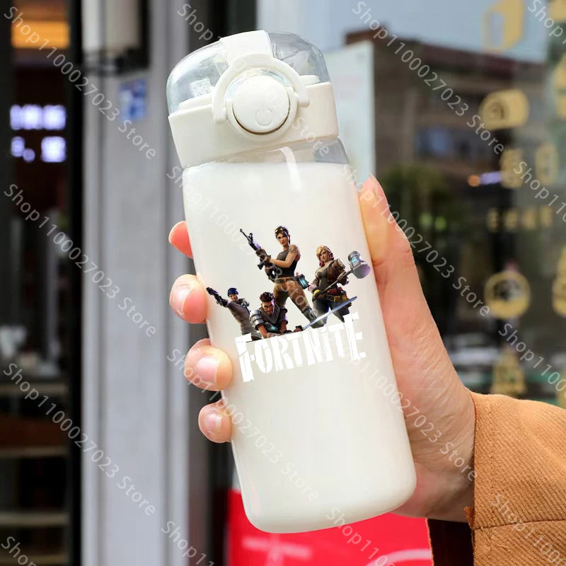 Vaso con pajita Fortnite de 400ML y 18CM para adultos, niños y niñas, vaso de agua bonito de dibujos animados para estudiantes, botella de agua resistente a caídas, regalo portátil