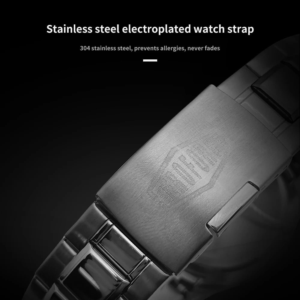 HEROFORCE Men's Well-known Brand Watch; Men's Fashion Waterproof Luminous Stainless Steel Band Casual Calendar Quartz Men Watch