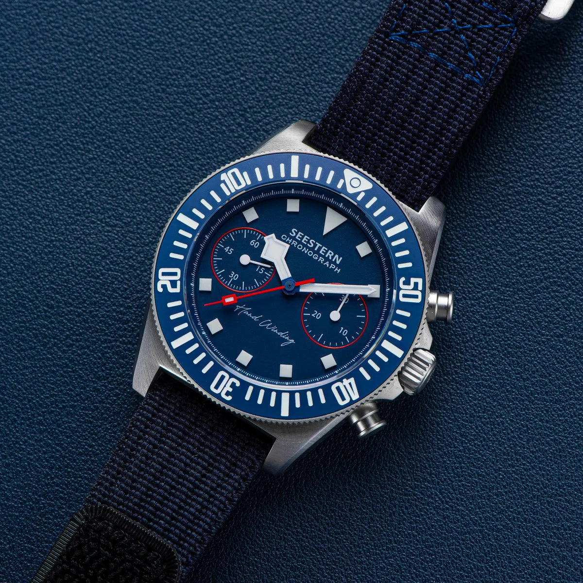 SEESTERN Chronograph Man's Watch Mechanical Tianjin ST1901 Movement Sapphire Wristwatches Nylon Sticker Strap Luminous Skeleton
