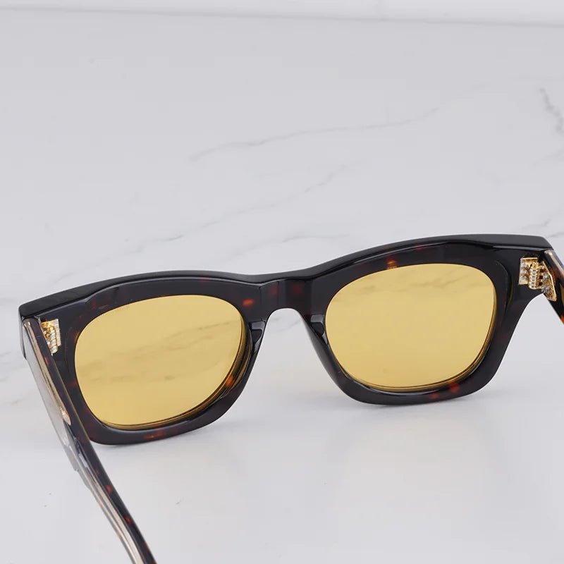 DEALAN Decade Collection Men's Classical Tortoise Gold Sunglasses Vintage Craft Cat Eye Thick Acetate Solar Glasses UV400