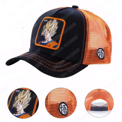 Dragon Ball Son Goku -lippalakki, baseball-lippalakki, kesälippalakki, miesten brodeerattu hip-hop-aurinkolippalakki, säädettävä trucker-lippalakki, verkkokangaslippalakki