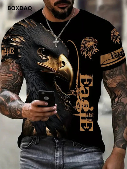 Fashion Eagle Herren-T-Shirts, locker, Rundhalsausschnitt, lässige Oberteile, Kurzarm, 3D-Tierprint, Street-T-Shirt, 6XL Übergröße, atmungsaktives Tee