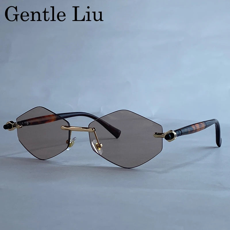 Rimless Polygon Sunglasses Women 2026 Luxury Brand Fashion Retro Sun Glasses Punk Hexagon Eyewear For Lady UV400 Outdoor Shades