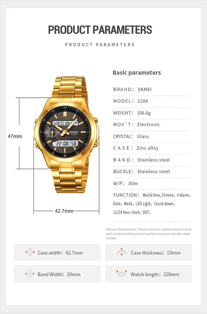 SKMEI 2284 Business Men's Electronic Multifunctional Dual Display Sports Waterproof Luminous Luxury Watch Digital Watch Reloj