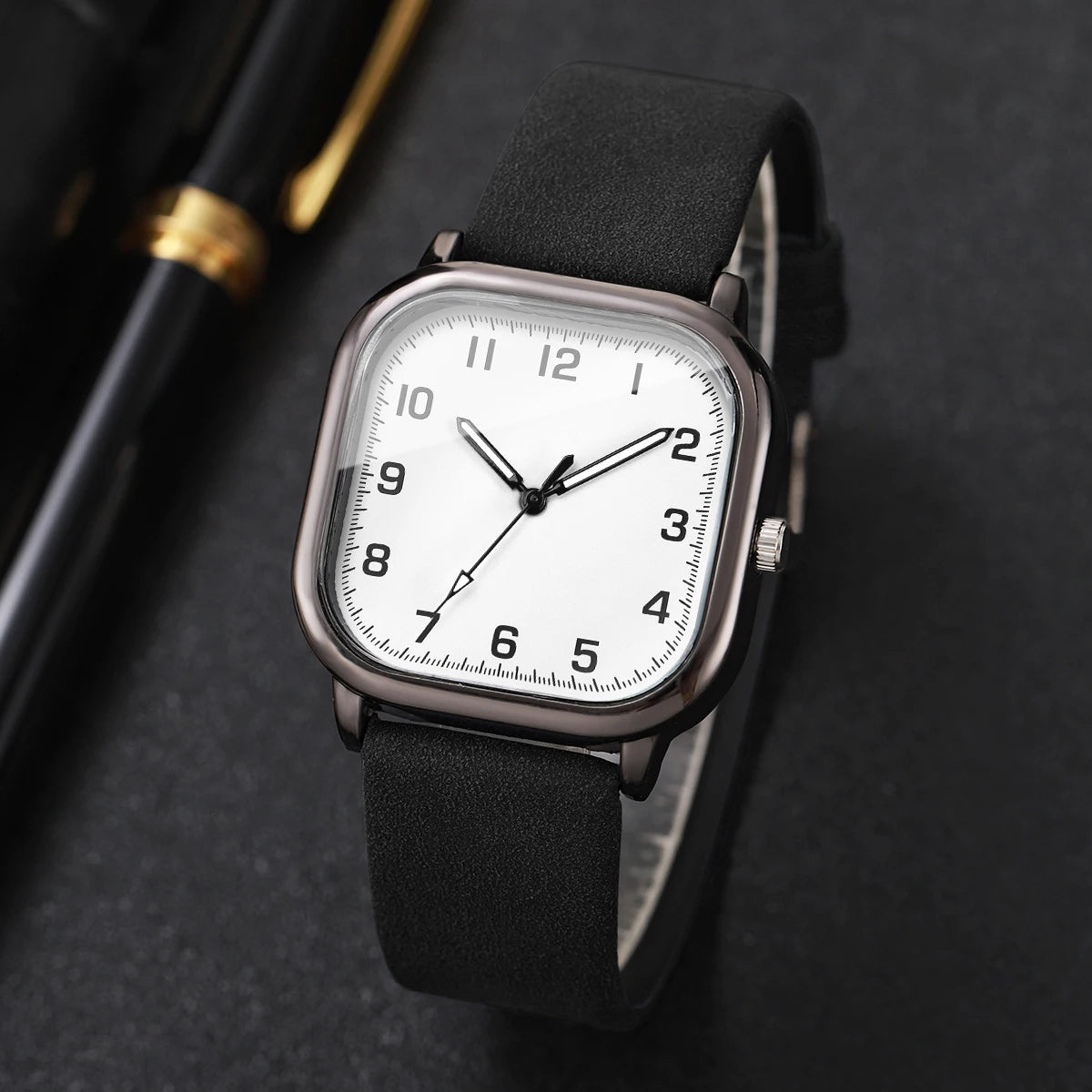 Fashion Square Arabic Men Business Watches Simple Leather Band Quartz Wristwatches Reloj Hombre（Without Box）