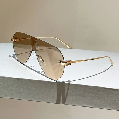 Women's Oversize Rimless One-Piece Shield Sunglasses Fashion Gradient Sun Glasses Alloy Sexy Driving Shades men punk shades