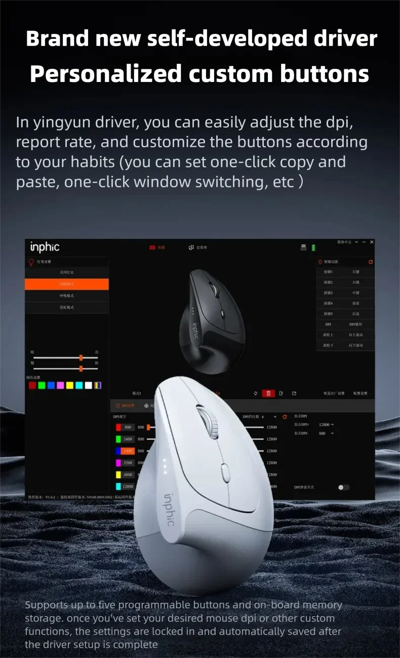 Inphic X9 PRO függőleges vezeték nélküli egér Type-C gyorstöltéssel, ergonomikus, halk irodai egér laptophoz, PC-hez, számítógéphez és gaminghez