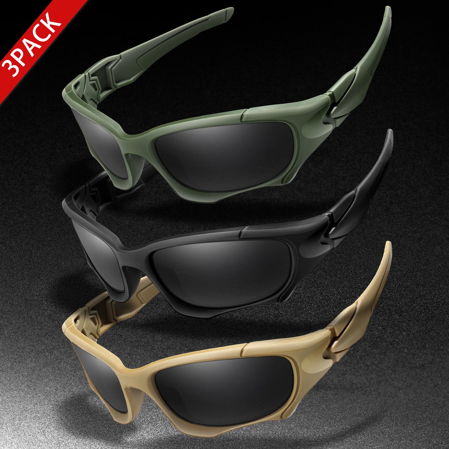 3-PACK Trendy Outdoor Tactics Sports Sunglasses Men and Women Cycling Glasses Driving Camping Travel Colorful Goggles