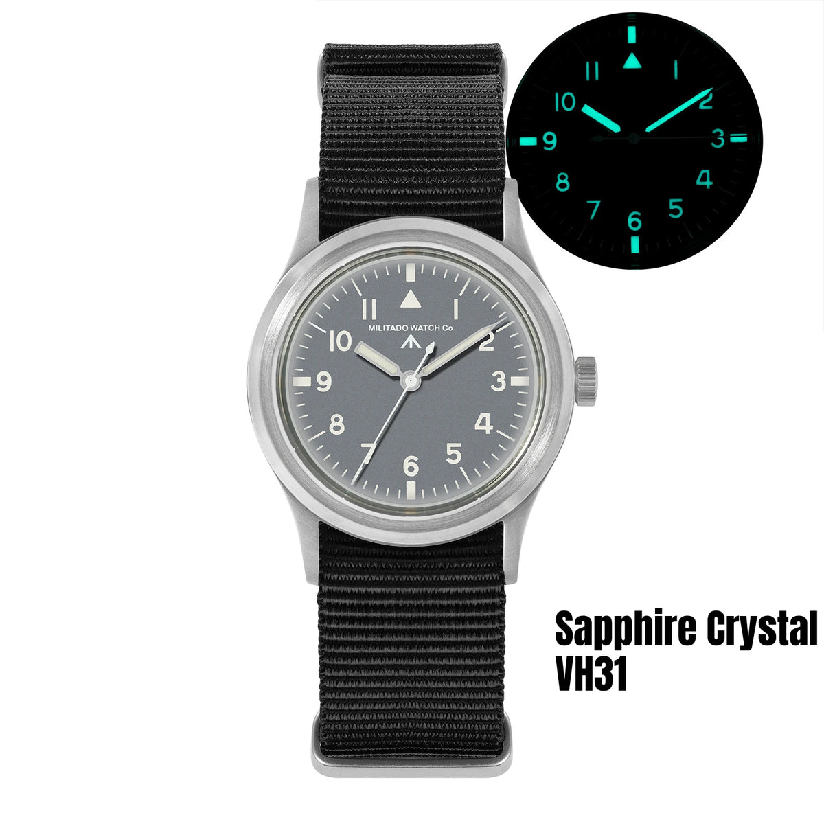 Militado ML14 Quartz Watch VH31 Movement Bubble Sapphire Crystal Vintage Watch 100m Waterproof BGW9 C3 Luminous Watch