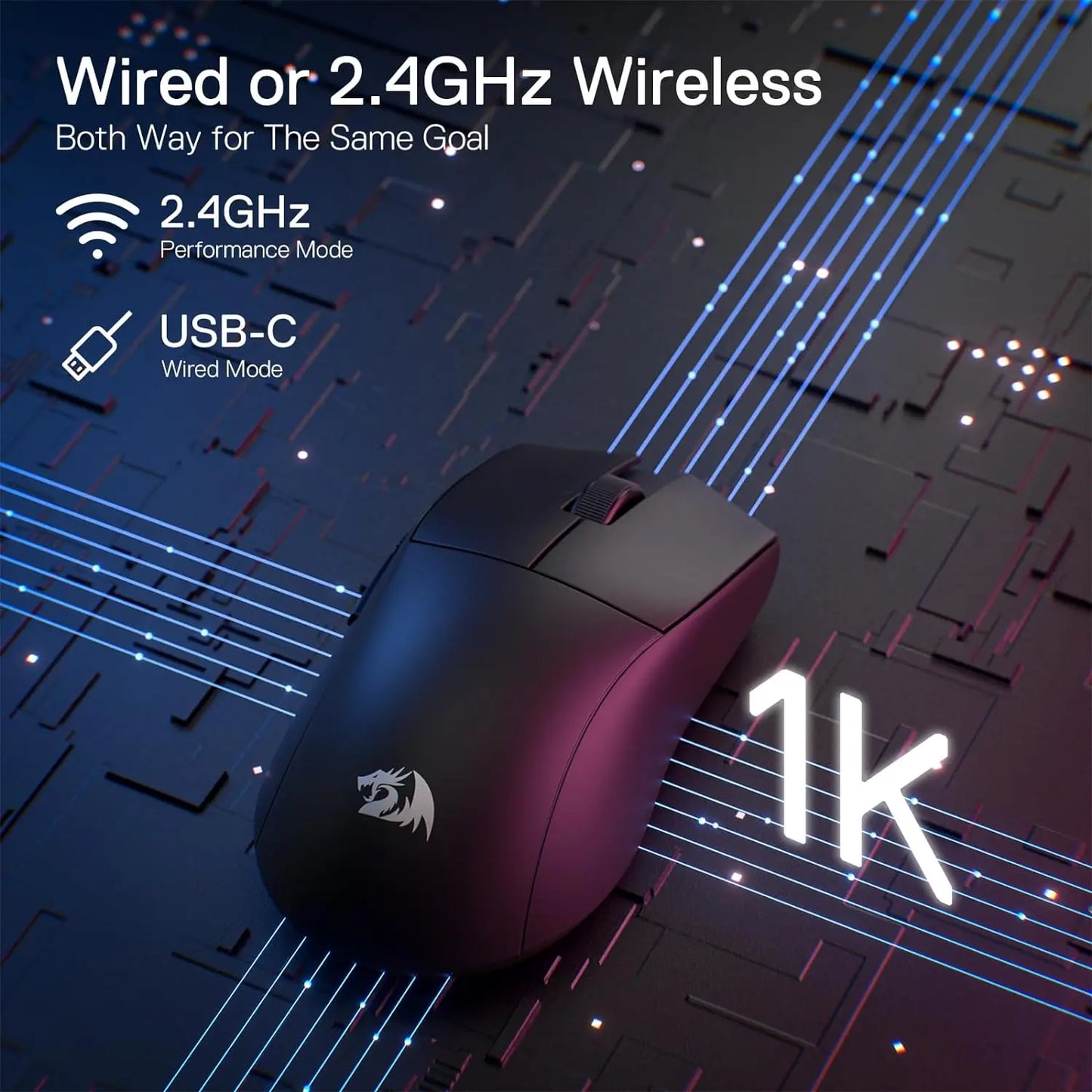 Ασύρματο Gaming Ποντίκι Redragon M916, 49G Εξαιρετικά Ελαφρύ Ασύρματο Gaming Ποντίκι 8K DPI 2.4G με Εργονομική Κατασκευή για Φυσικό Κράτημα