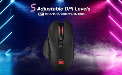 Redragon M656 Gainer Ασύρματο Gaming Ποντίκι, 4000 DPI 2.4Ghz Ασύρματο Ποντίκι Gamer με 5 Επίπεδα DPI, 7 Κουμπιά Macro, Κόκκινος Φωτισμός LED