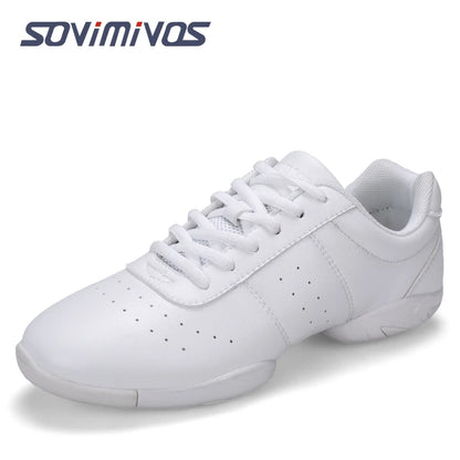 Women Dance Shoes Lightweight Flat Athletic Shoes Competitive Aerobic Gymnastics Shoes Fitness Sports Shoes White Dance Sneakers