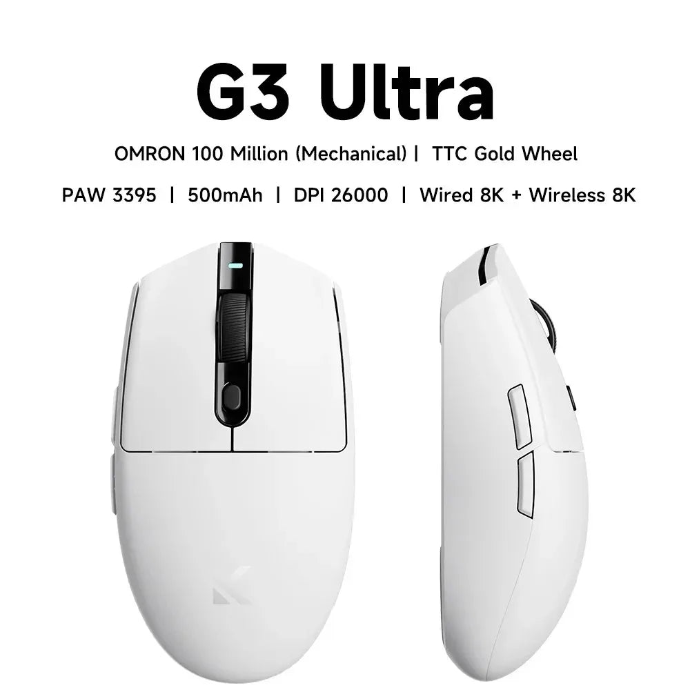 MCHOSE G3 Ultra Wireless Gaming Mouse Tri-Mode PAW3395 26000 DPI, 8K Polling Rate, 64g Ultra-Lightweight Wireless Gaming Mouse for PC, Laptop & Office