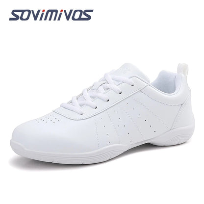 Women Dance Shoes Lightweight Flat Athletic Shoes Competitive Aerobic Gymnastics Shoes Fitness Sports Shoes White Dance Sneakers