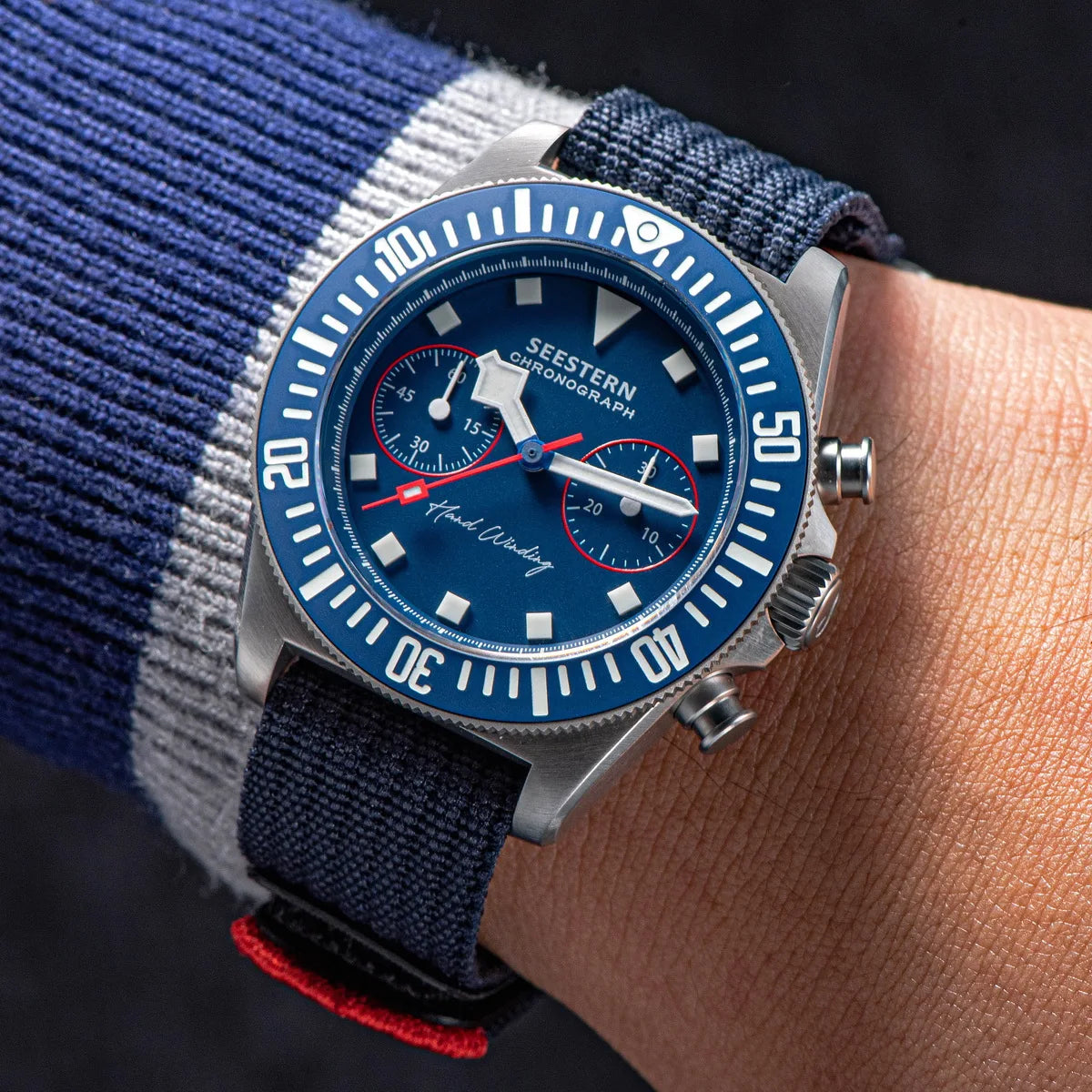 SEESTERN Chronograph Man's Watch Mechanical Tianjin ST1901 Movement Sapphire Wristwatches Nylon Sticker Strap Luminous Skeleton