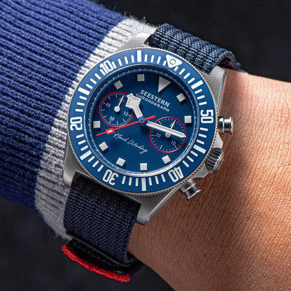 SEESTERN Chronograph Man's Watch Mechanical Tianjin ST1901 Movement Sapphire Wristwatches Nylon Sticker Strap Luminous Skeleton