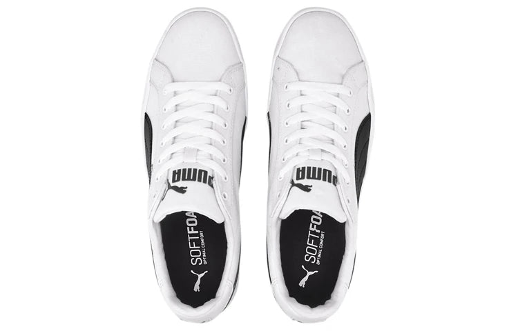 Baskets Puma Smash Vulc en toile, blanches et noires, 374754-01