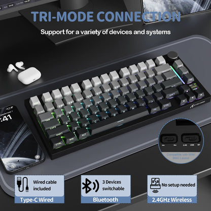 ATTACK SHARK X820 Ultra Gasket Mechanical Keyboard with TFT Screen & Knob, 75% ANSI Layout, Tri-mode, 5 Sound Absorbing Foams