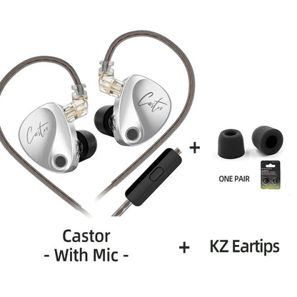 KZ Castor Wired Earbuds HiFi Bass Earphones with Dual Dynamic Drivers, Tunable Balanced Armature In-Ear Headphones, High Resolution Audio Earbuds