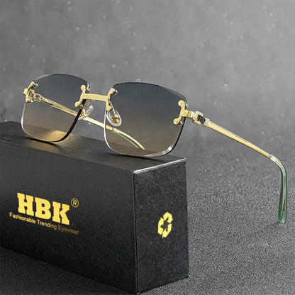 HBK Square Rimless Sunglasses Women Retro Metal Sun Glasses Men Luxury Party Business Gradient Shades 2024 Summer Style