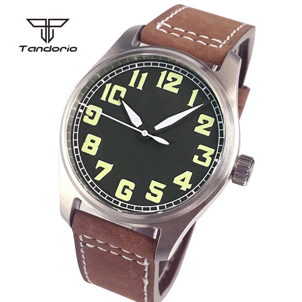 Tandorio Dive 39mm Pilot Men's Stainless Steel Automatic Watch Japan NH35/Miyota 8215/PT5000 AR Sapphire Glass 20BAR Luminous