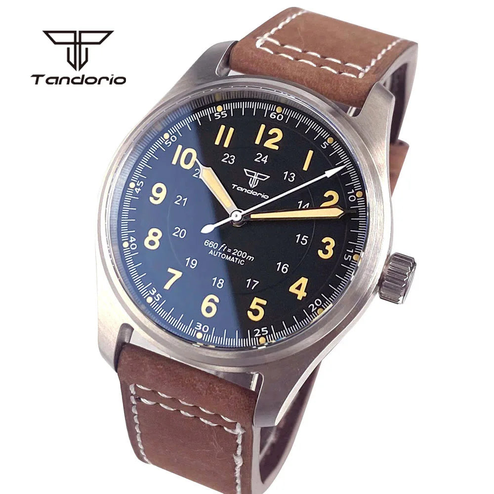Tandorio Dive 39mm Pilot Men's Stainless Steel Automatic Watch Japan NH35/Miyota 8215/PT5000 AR Sapphire Glass 20BAR Luminous