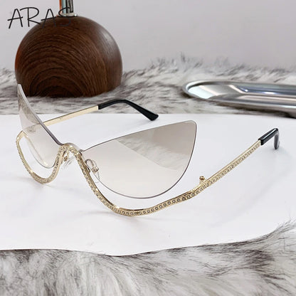 Sexy Cat Eye Rimless Sunglasses Women 2026 Luxury Brand Trendy Rhinestone Sun Glasses Punk Metal Frame Eyewear Outdoor Shades