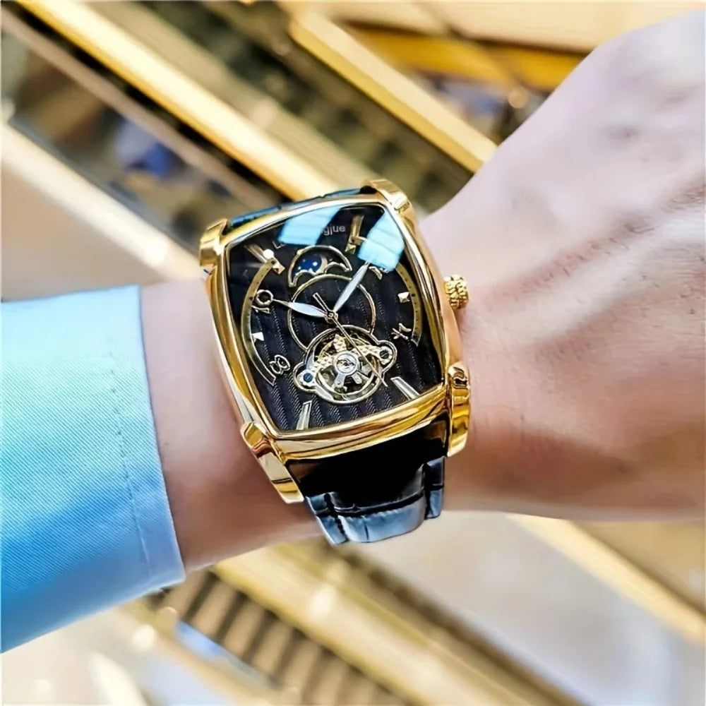[Montre mécanique à tourbillon de luxe] Montre mécanique à tourbillon de luxe légère pour homme – Modèle haut de gamme entièrement automatique, style « squelette » tendance, idéal pour une tenue professionnelle o