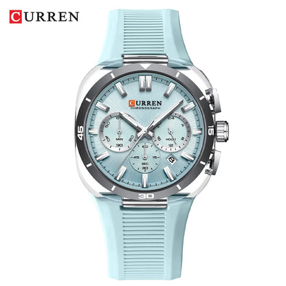 Montre pour homme CURREN – Nouveau modèle de luxe à quartz, bracelet en silicone, style sportif, multifonction, étanche, lumineuse, avec affichage de la date et chronomètre.