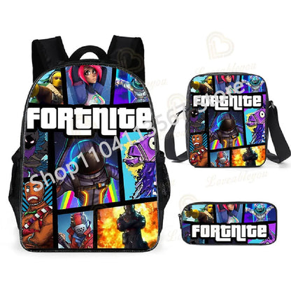Set de 3 bucăți de ghiozdane Fortnite pentru băieți și fete, cu tematică Battle Royale, seturi de ghiozdane pentru jocuri, rucsacuri pentru jocuri, cadouri școlare