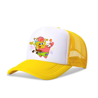 Cute SpongeBobs Baseball Cap Anime Round Role Kids Boy Girl Adult Sport Casual Sunshade Adjustable Movie Cartoon Peaked Mesh Hat