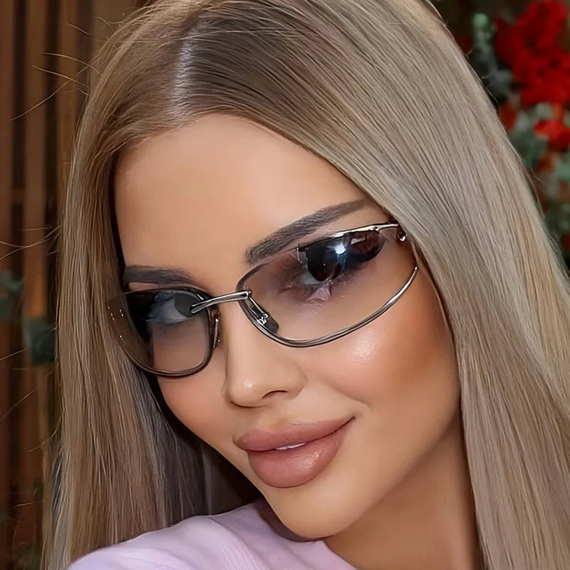 Gradient Oval Frameless Women's Sunglasses High Quality Luxury Brand Y2k Rimless Glasses Women High-end Punk Popular Shades UV