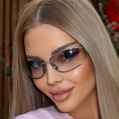 Gradient Oval Frameless Women's Sunglasses High Quality Luxury Brand Y2k Rimless Glasses Women High-end Punk Popular Shades UV